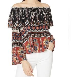 Billabong Women's Mi Novia Peasant Top M/L Long Sleeve Flare Off the Shoulder